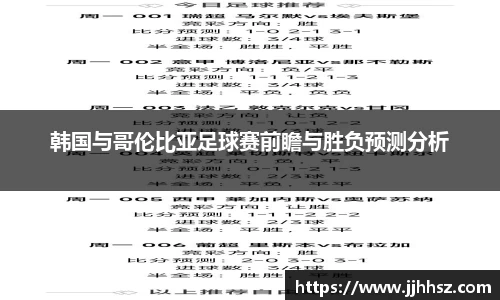 韩国与哥伦比亚足球赛前瞻与胜负预测分析
